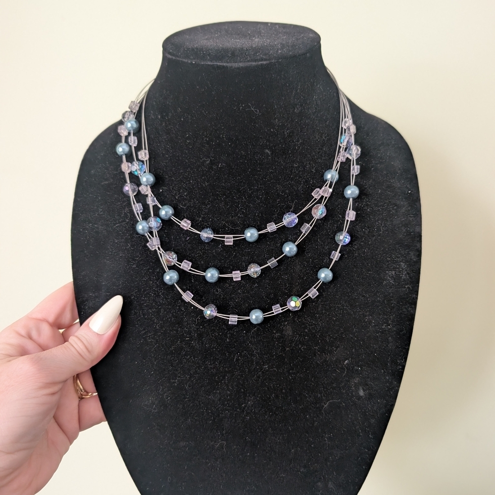 Multi-Strand Blue Beaded Women's Necklace - Elegant Layered Design